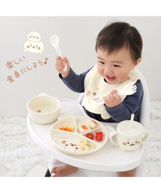 Mother garden しろたん シリコン ベビー食器セット   箱入り《顔ぼん柄》 白～オフホワイト