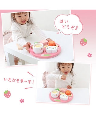 Mother garden 1.5歳からの木のおもちゃ マザーガーデン いちごのランチプレートセット ピンク(濃)