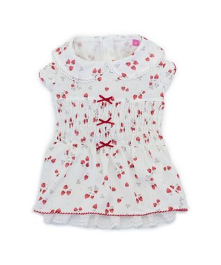 PET PARADISE ペットパラダイス スモッキング ワンピース 《いちご柄》 小型犬 ホワイト×レッド