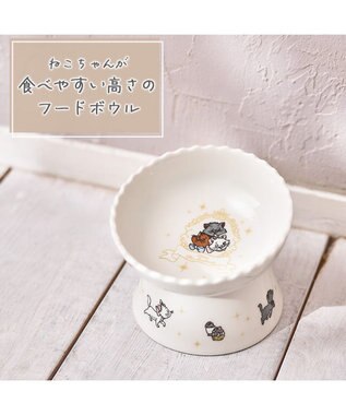 PET PARADISE ディズニー ３兄弟 猫 高さのあるえさ皿 ホワイト