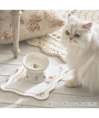 PET PARADISE ディズニー ３兄弟 猫 高さのあるえさ皿 ホワイト