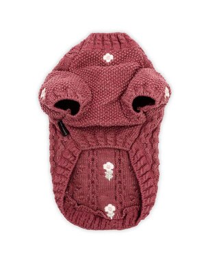 PET PARADISE ペットパラダイス 花 刺繍 アランニット 《レッド》 小型犬 ワイン