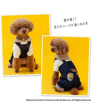 PET PARADISE ミニオン 切替チェック オーバーオール  小型犬 インディゴブルー