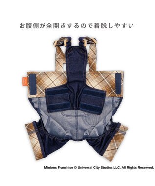 PET PARADISE ミニオン 切替チェック オーバーオール  小型犬 インディゴブルー