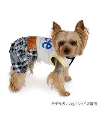 PET PARADISE Lee パンツつなぎ パッチワーク 小型犬 ホワイト×ブラック