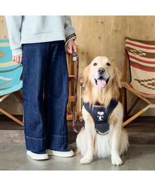 PET PARADISE スヌーピー ハーネス＆リード 《ワッペン柄》 Ｍ 大型犬 ネイビー