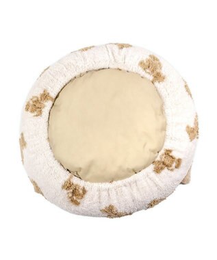 PET PARADISE ペットパラダイス くまちゃん織り 遠赤外線 丸型 寝袋  Ｓ ホワイト×ブラウン