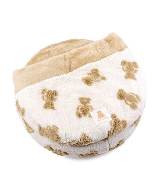 PET PARADISE ペットパラダイス くまちゃん織り 遠赤外線 丸型 寝袋  Ｓ ホワイト×ブラウン