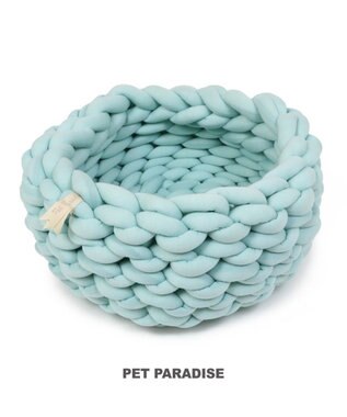 PET PARADISE 猫 ベッド おしゃれ 編み カドラー (42cm) 青緑
