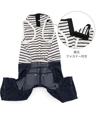 PET PARADISE Lee 鹿の子 ボーダー パンツつなぎ 小型犬 ネイビー×ホワイト