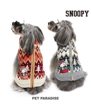 PET PARADISE スヌーピー 背中開き ニット雪遊び柄 《レッド》 小型犬 レッド