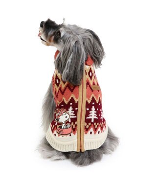 PET PARADISE スヌーピー 背中開き ニット雪遊び柄 《レッド》 小型犬