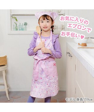 Mother garden マザーガーデン フリルエプロン 三角巾付き 130～150cm 《小花いちご柄》 小花いちご柄