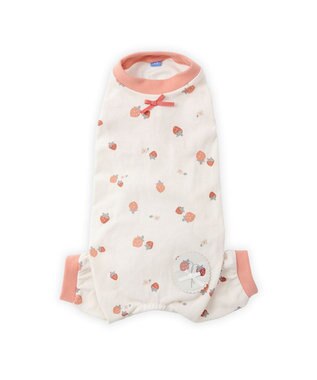 PET PARADISE ペットパラダイス やさしい ロンパース 《花苺柄》 小型犬 ホワイト×レッド