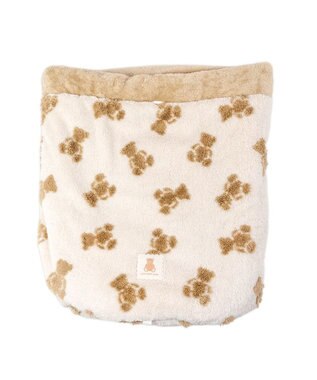 PET PARADISE ペットパラダイス くまちゃん織り 遠赤外線  筒型 寝袋   Ｍ ホワイト×ブラウン