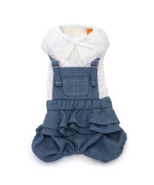 PET PARADISE ペットパラダイス レース襟 パンツつなぎ 小型犬　 ホワイト×ネイビー
