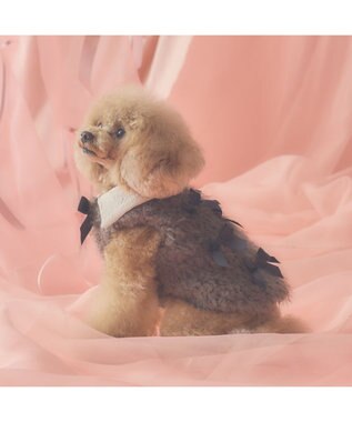 PET PARADISE cherircouture メニーリボンファーベスト 《グレー》 小型犬 グレー