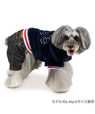 PET PARADISE Lee ボア リブ パンツつなぎ 小型犬 ネイビー×ブラック