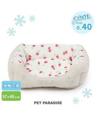 PET PARADISE ペットパラダイス 苺柄 接触冷感 クールカドラーベッド(57×45cm) -