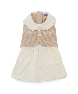 PET PARADISE ペットパラダイス カーディガン ワンピース 小型犬 ベージュ×ホワイト