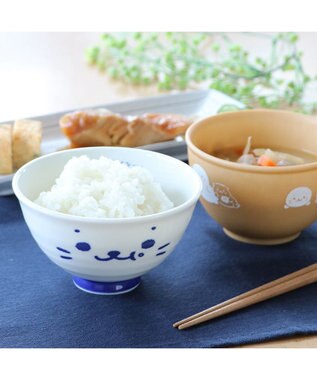 Mother garden しろたん ごはん粒がくっつきにくい ご飯茶碗 《大盛》 《顔ぼん柄/しろたん＆らっこいぬ柄》 単品 顔ぼん柄