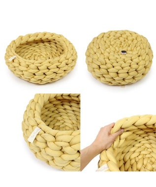 PET PARADISE 猫 ベッド おしゃれ 編み カドラー (42cm) マスタード