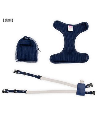 PET PARADISE Lee ヒッコリー ロゴ リュック付きハーネス ＳＳ 小型犬 ネイビー×ホワイト