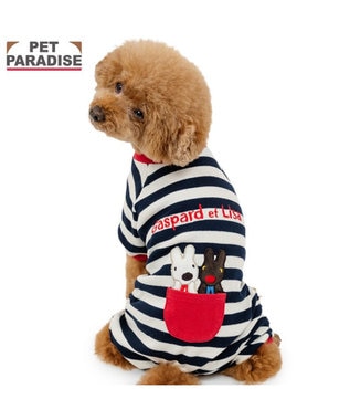 PET PARADISE  リサとガスパール ボーダー ロンパース 小型犬 ネイビー×ホワイト