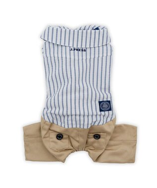 PET PARADISE J.PRESS ストライプ パンツつなぎ 小型犬 ベージュ×ネイビー