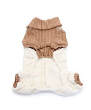 PET PARADISE 犬 服 つなぎ パンツ  【小型犬】 ニット ボア 茶系