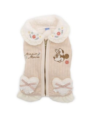 PET PARADISE ディズニー ミニーマウス お花 ジップUP ベスト 小型犬 ピンクベージュ