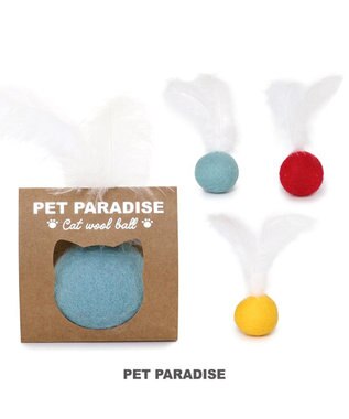 PET PARADISE ペットパラダイス 猫 羊毛ボール 羽付き 【単品】 レッド