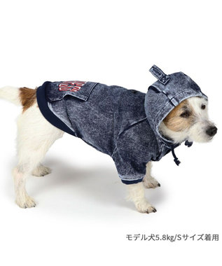 PET PARADISE J.PRESS デニム風 ロゴパーカー 小型犬 ネイビー