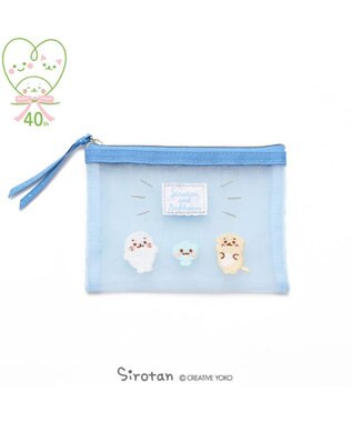 しろたん メッシュ フラットポーチ 小 ポーチ コスメポーチ アクセサリーポーチ メッシュ生地 あざらし アザラシ おしゃれ かわいい キャラクター マザーガーデン 水色