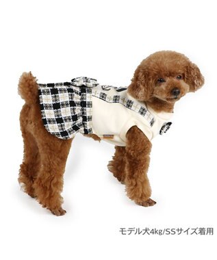 PET PARADISE スヌーピー 黒ツイード スカートつなぎ  小型犬 ホワイト×ブラック