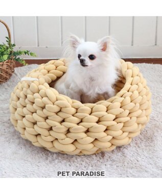PET PARADISE 編み カドラー ベッド 大 (50cm) 《ピンク/ グレー /ブルー/ マスタード》 マスタード