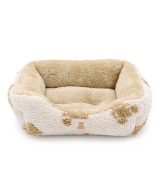 PET PARADISE ペットパラダイス くまちゃん織り 遠赤外線  四角 カドラー  Ｓ ホワイト×ブラウン