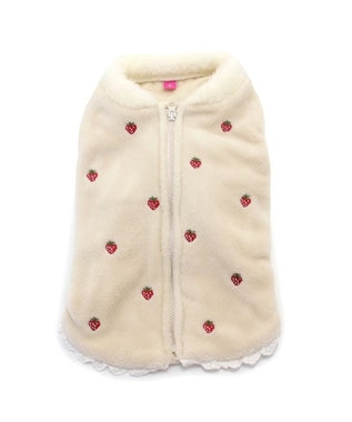 PET PARADISE ペットパラダイス 背中開き ベスト 苺 刺繍 中型犬 大型犬 白~オフホワイト