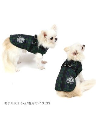 PET PARADISE J.PRESS アウター ハーネスベスト 《チェック柄》 小型犬 緑