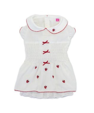 PET PARADISE ペットパラダイス スモッキング ワンピース 《いちご刺繍》 小型犬 ホワイト×レッド