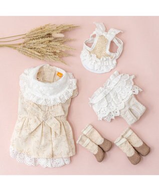 PET PARADISE ペットパラダイス ナチュラルレース ワンピース 小型犬 ベージュ✕ホワイト