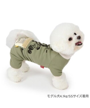 PET PARADISE スヌーピー プレミアムペティヒート ねむ ロンパース 小型犬 カーキ