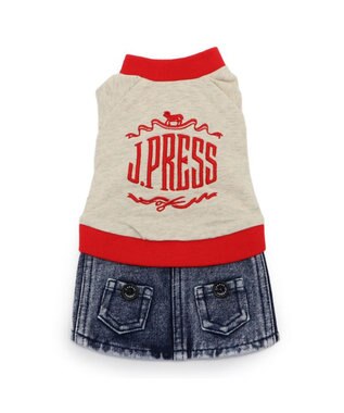 PET PARADISE J.PRESS デニム風 スカートつなぎ 小型犬 ベージュ×レッド