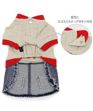 PET PARADISE J.PRESS デニム風 スカートつなぎ 小型犬 ベージュ×レッド