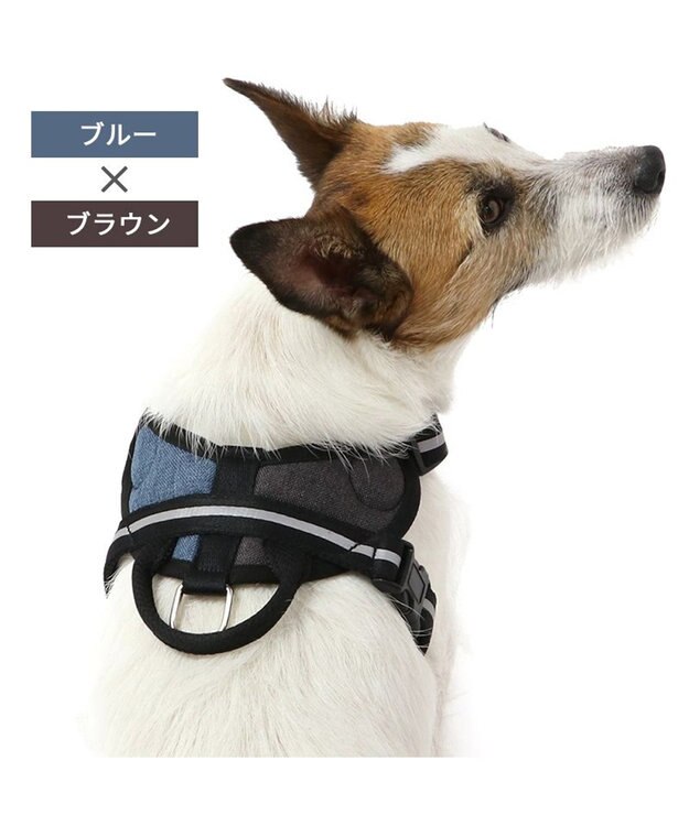 PET PARADISE ヘッドインハーネス 【Ｓ】 オレンジ / ブルー【  小型犬】 ブルー×ブラウン
