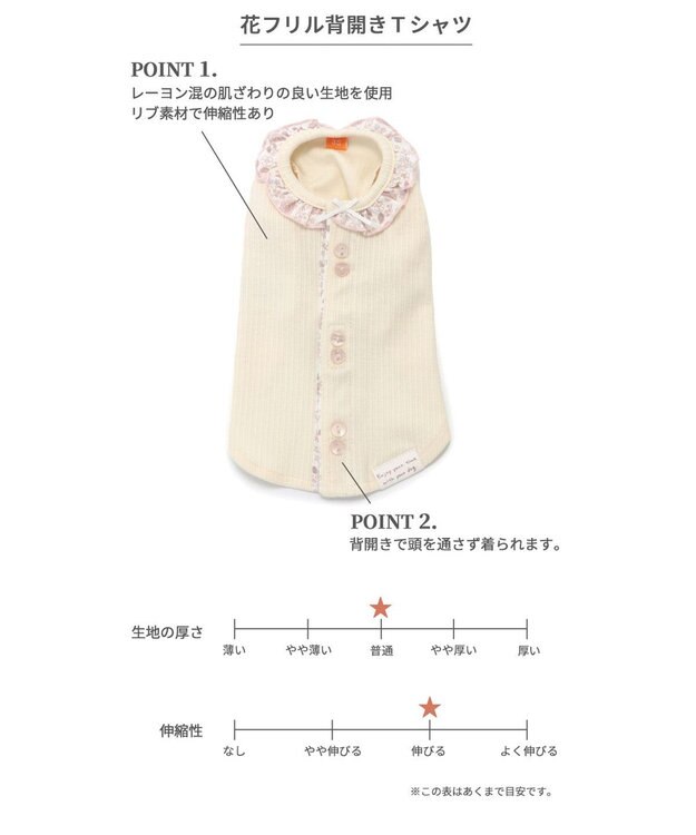 PET PARADISE 花柄 フリル 背中開き Tシャツ 小型犬 白~オフホワイト