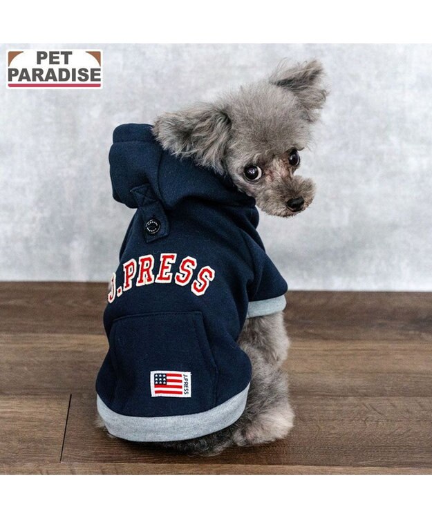 PET PARADISE J.PRESS ロゴ 裏起毛 パーカー 小型犬 ネイビー