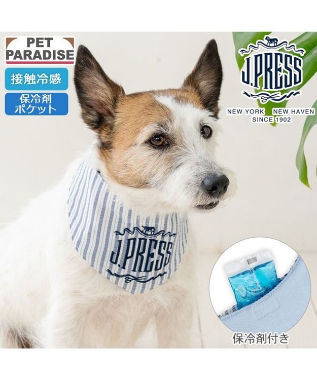 PET PARADISE J.PRESS クールバンダナ 《ストライプ柄》 小型犬 ライトブルー