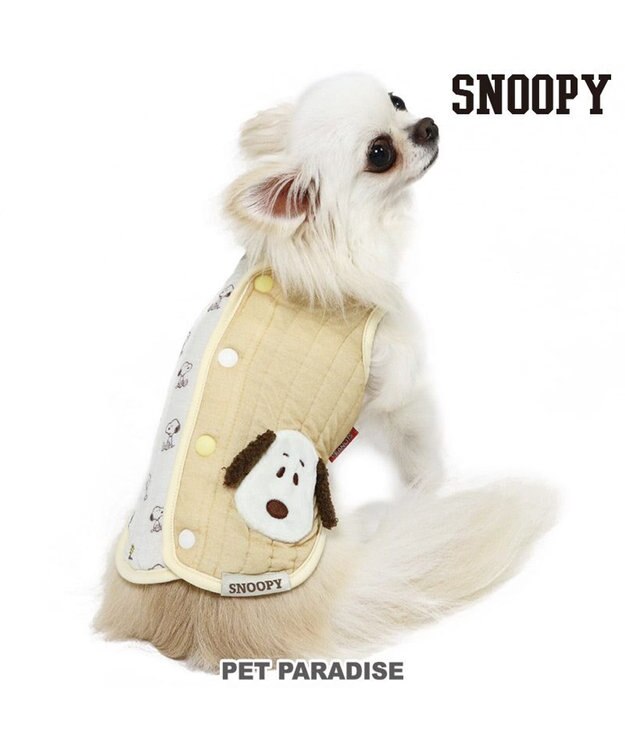PET PARADISE 犬 服 スヌーピー 背中開き ベスト 【小型犬】 キルト ベージュ