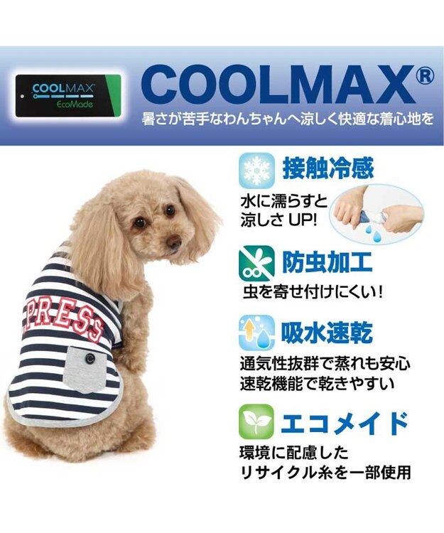 PET PARADISE 犬の服 春夏 ひんやり クール メッシュ 接触冷感 虫除け  J.PRESS カレッジ  Tシャツ 【小型犬】ネイビー オレンジ クールマックスエコメイド ネイビー